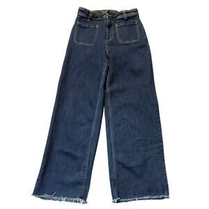 Oat Dark Wash New York High Rise Raw Hem Wide Leg Jeans Size 6/28